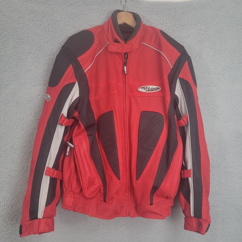 Nitro Racing Men RED‎ Motorcycle Jacket Size XL Padded Mesh Full Zip Armor Lined